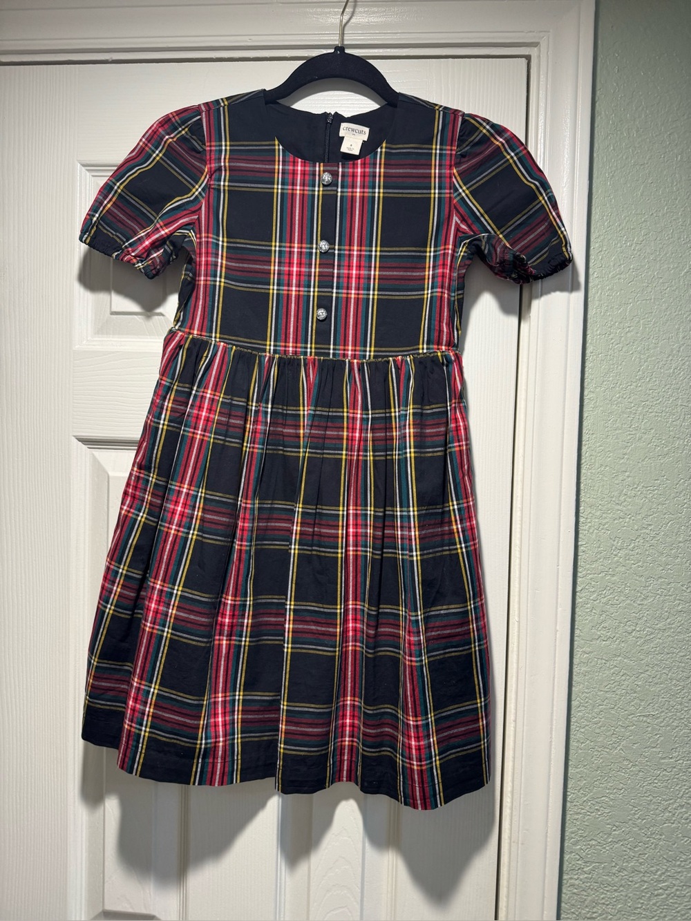 NWOT Crewcut  Girls Tartan Plaid  Holiday Dress size 8 Rhinestones and zip back